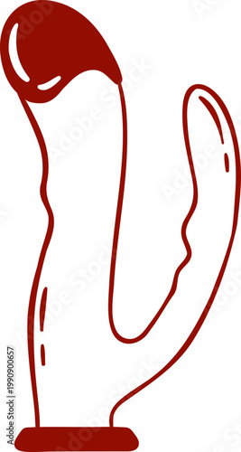 vibrator penis for double penetration, dildo, adult sex toy, accessories for sex games and bdsm, simple linear red icon, doodle and sketch style