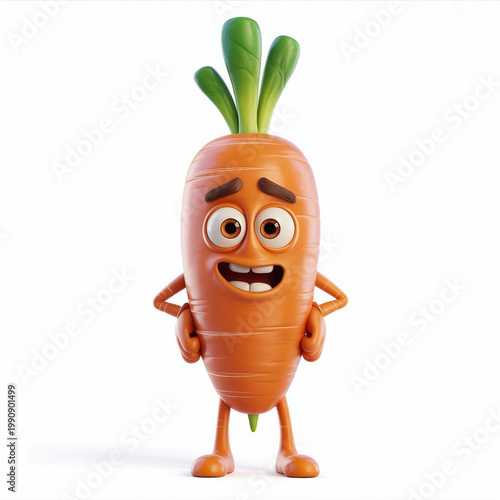 A cheerful cartoon carrot character standing alone