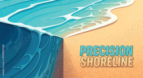 Precision shoreline typography with wave crashing on beach sand in cross section view art