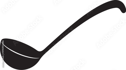 Black ladle with white highlight kitchen utensil