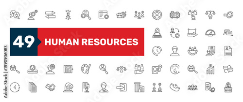 human resources icon set with due diligence, man, appearance signs in flat outline style