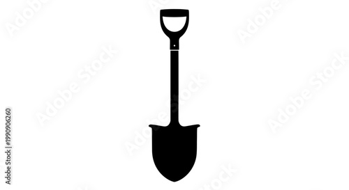 A black silhouette of a garden shovel against a white background silhouette