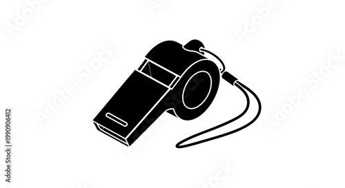 A black silhouette of a sports whistle with attached lanyard silhouette