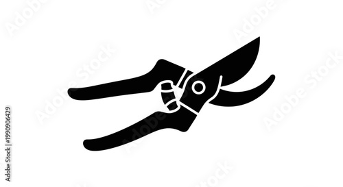 Black silhouette of pruning shears a gardening tool isolated on white silhouette