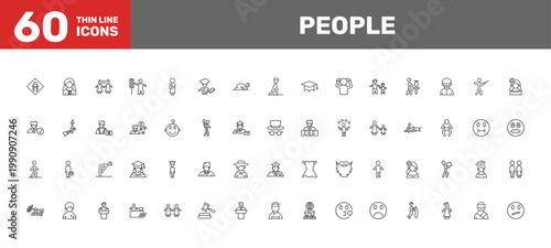 people icon set with norwegian, book keeper, judge with hammer signs in flat outline style