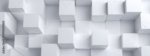 Abstract 3D geometric pattern with varying heights of white cubes