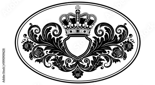 Black and white royal crest emblem.