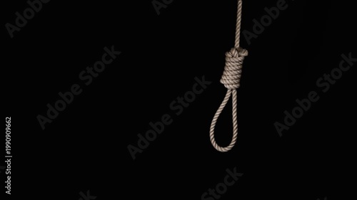 rope noose with hangman knot in front of dark background. suicide loop. suicide loop. the gallows. the loop dangles. rope noose with hangman knot in front of dark background,
