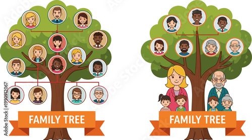 Family Tree Vector Illustration Set with Ancestry Diagram, Generations, Relatives, and Genealogy Concept for Heritage, Family History, and Relationship Design Projects
