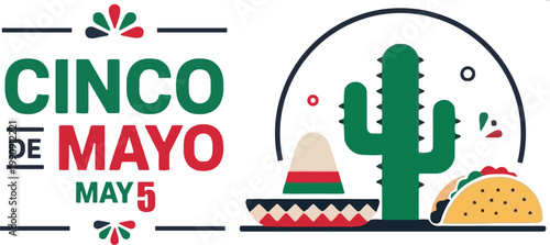 Cinco de mayo celebration cactus taco and festive mexican design