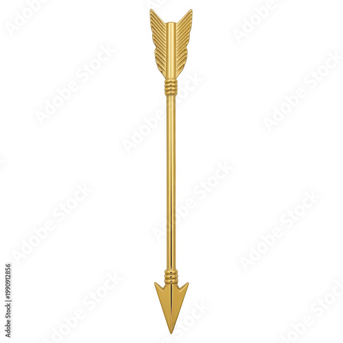 Golden arrow with feather detailing and sharp tip