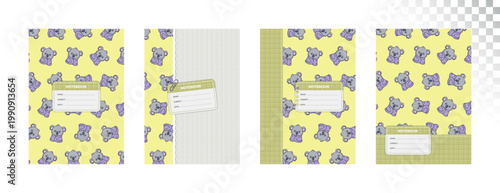 Photography Cute Koala Simple Pattern Kids Notebook Cover Template Editable School Label Printable Cartoon