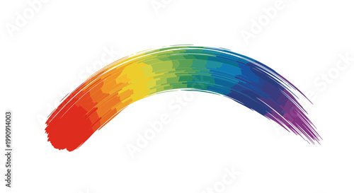 A vibrant rainbow-colored brush stroke arching across a white background, symbolizing creativity and diversity.