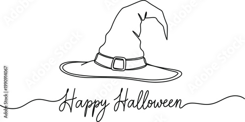 Vintage witch hat illustration with halloween calligraphy