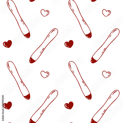 Red sketch pattern with a vibrator, adult toys for sex games, Simple repeat for store packaging and brand identity