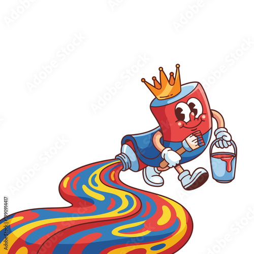 A playful jelly character adorned with a crown, happily moving and dragging a vibrant stream of jelly behind it, embodying joy and creativity in a fun design.