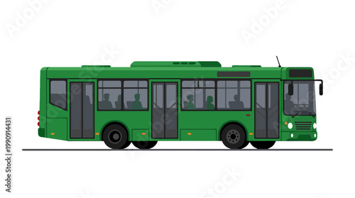 Detailed pixel art illustration of a green city transit bus shown from the side profile isolated on a white background.