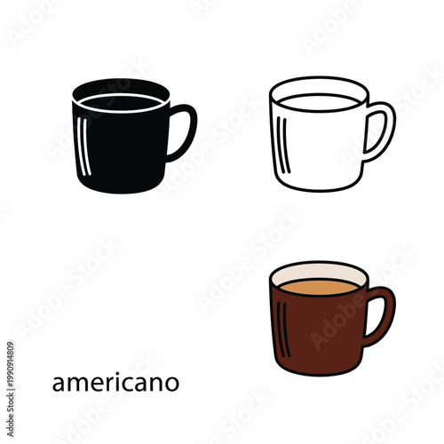 americano coffee drink simple vector illustration icon. americano coffee cup with hot water.