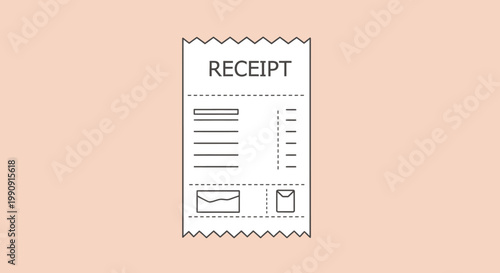 Hand-drawn receipt illustration with text and boxes on a soft peach background