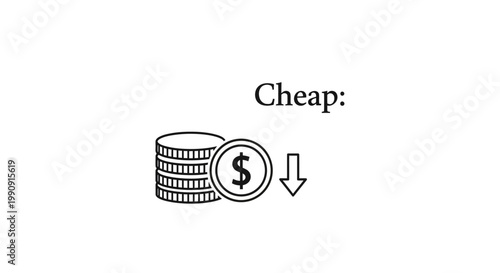 Stack of Coins with Dollar Sign and Down Arrow Icon for Cheap Price