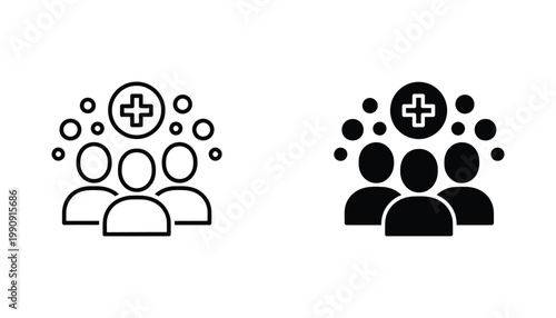 Group of people with medical cross icon representing healthcare community and medical services as a professional vector illustration