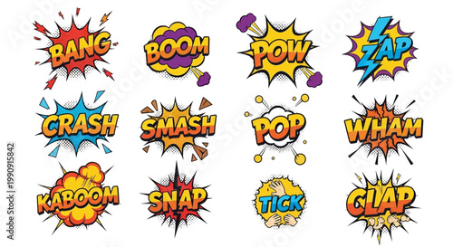 Retro Comic Book Sound Effects Collection: Bang, Boom, Pow, Zap, Crash, Smash, Pop, Wham