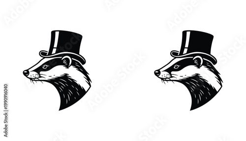 Badger head wearing a top hat vector illustration for mascot design and creative character branding