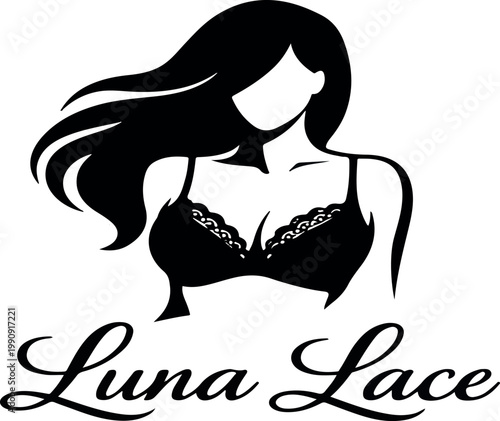 Luna Lace logo with woman on transparent background vector graphic design element