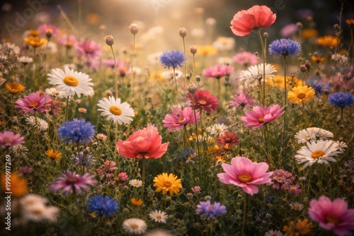 Vintage style photo of colorful wildflowers in full bloom