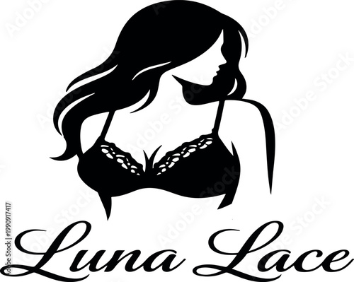Elegant boutique logo of woman in lingerie on transparent background for fashion branding