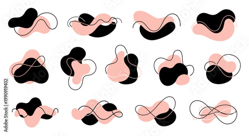 Abstract Organic Shapes, Fluid Blobs, Minimalist Design, Black and Pink