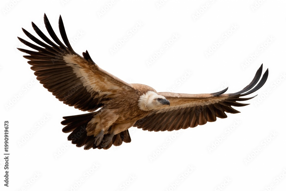Obraz premium White backdrop featuring griffon vulture in elegant flight pose