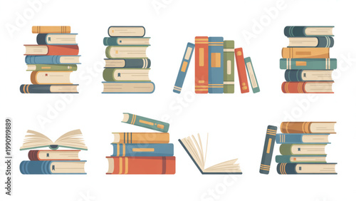 Book Stack Collection Vector Set – Novel and Education Literature Pile Illustration Collection