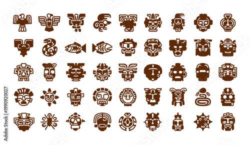 Collection of ancient american and mesoamerican cultural symbols and motifs