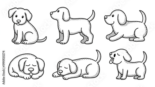 Cute Doodle Dog Outline Vector Set – Hand Drawn Puppy Poses and Canine Sketch Collection