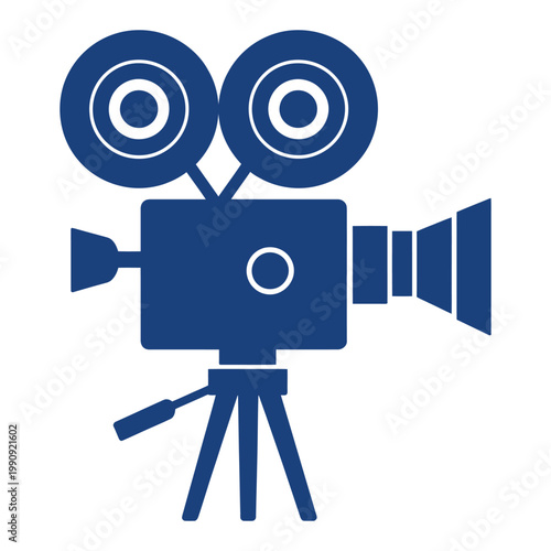 Blue vintage camera icon old fashioned film recorder symbol retro photography equipment design object vector illustration.