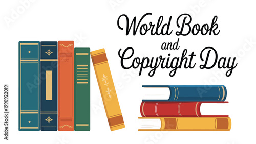 world book and copyright day illustration with stacked books and decorative typography modern flat design educational reading concept poster for literacy awareness vector style 