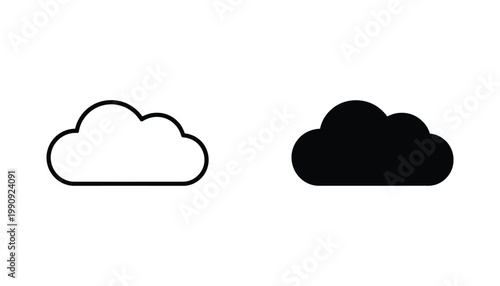 Weather cloud icon in outline and solid style representing internet cloud computing or meteorological forecast symbols for digital design