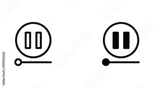 Video playback pause button icon with circular frame and timeline slider in linear and solid black styles for media player interface