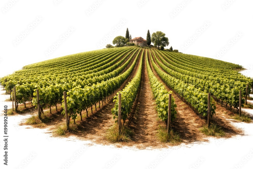 Naklejka premium Single vineyard landscape isolated against a plain white background