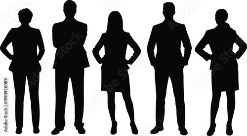 Business people silhouettes standing with hands on hips isolated on white background representing confidence leadership corporate professionals teamwork concept
