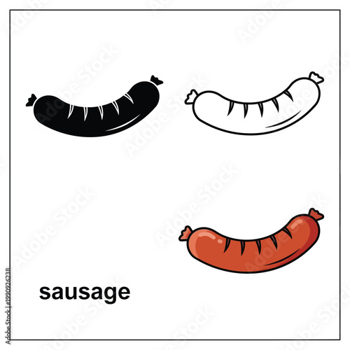 Cooked sausage on grey background vector illustration food object.