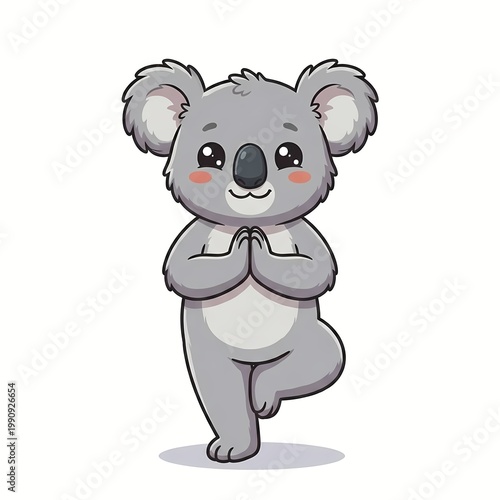 Cute Kawaii Koala Practicing Yoga in Tree Pose - Chibi Meditation and Wellness Concept Vector Illustration