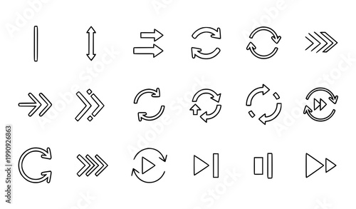 A set of minimalist line art icons depicting various arrow symbols