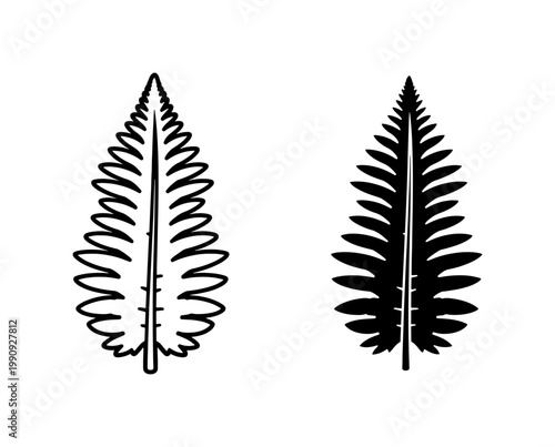 Fotografija Minimalist Fern Leaf Outline and Silhouette Vector Set