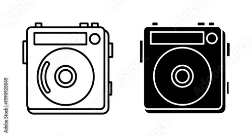 Instant Camera Icon Set in Outline and Solid Style