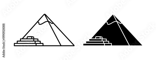 Ancient Egyptian Pyramid Line and Silhouette Icon Set