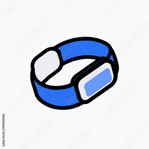 Flat vector illustration of a blue fitness tracker wristband, suitable for health apps, sports advertisements, or technology blogs.