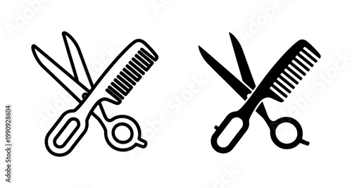 Barber Scissors and Comb Crossed Icon Set