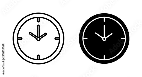 Minimalist Wall Clock Icon Set in Black and White